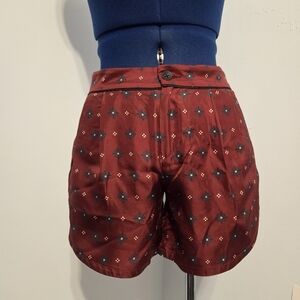 Red Floral Pleated Silk Mini Shorts Size 00